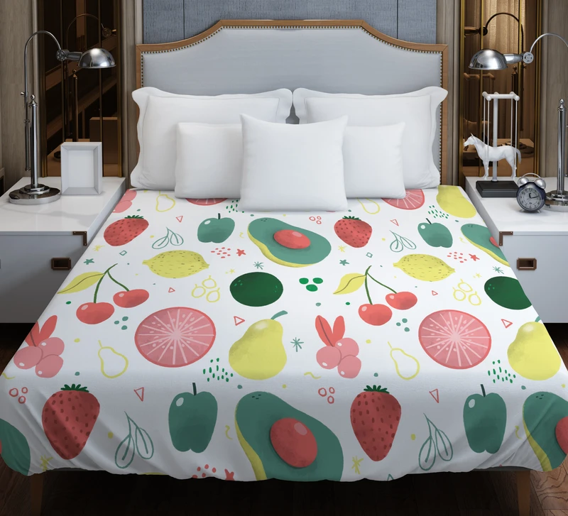 Pink Guava Pattern with Green Leaves Duvet Cover