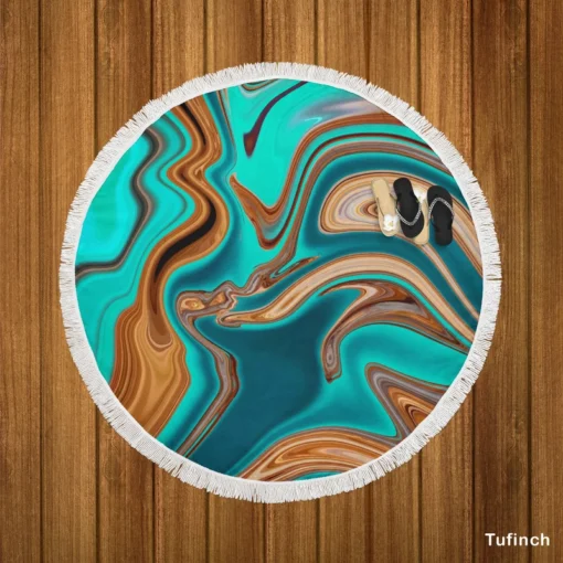 3d Liquid Abstract Design Round Beach Towel