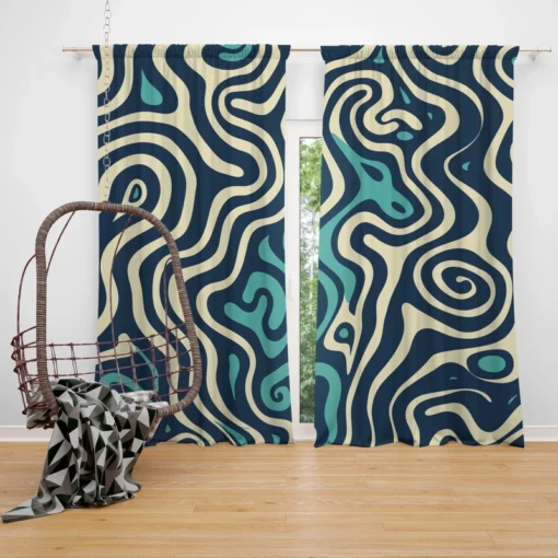 Abstract Blue Swirl Curtain