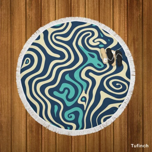 Abstract Blue Swirl Round Beach Towel