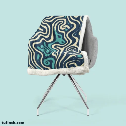 Abstract Blue Swirl Sherpa Fleece Blanket 2