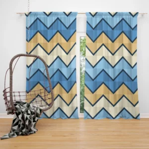 Abstract Blue Triangle Waves Curtain