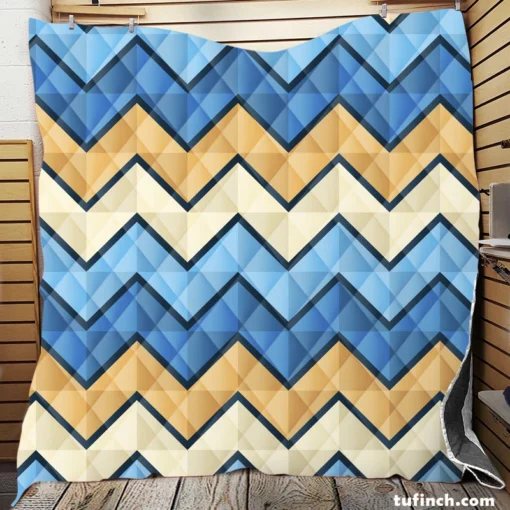 Abstract Blue Triangle Waves Quilt Blanket