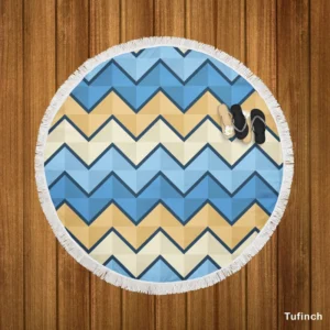 Abstract Blue Triangle Waves Round Beach Towel