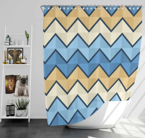 Abstract Blue Triangle Waves Shower Curtain