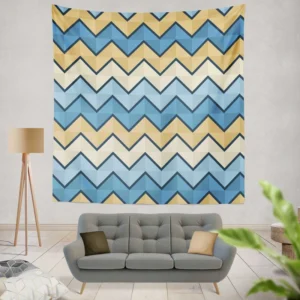 Abstract Blue Triangle Waves Wall Tapestry