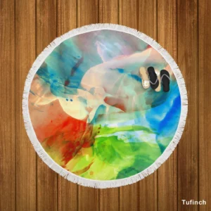 Abstract Colorful Watercolor Round Beach Towel