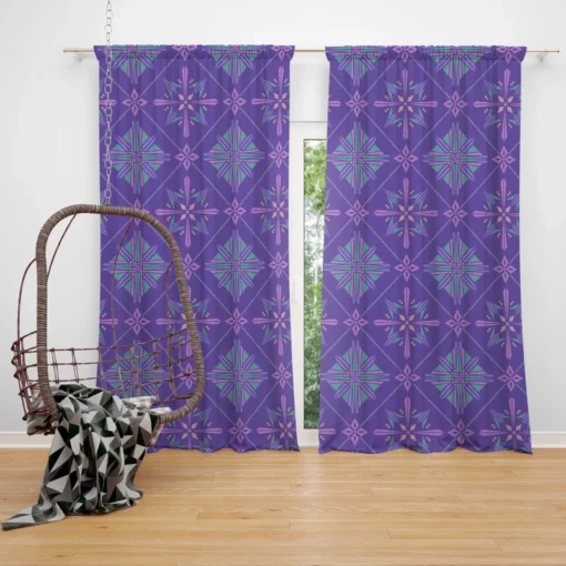 Abstract Geometric Pattern Violet Blue Curtain