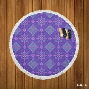 Abstract Geometric Pattern Violet Blue Round Beach Towel