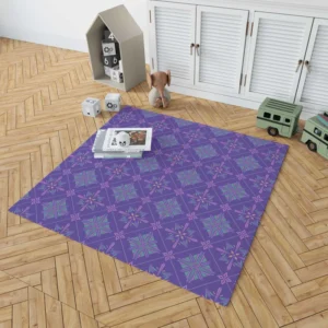 Abstract Geometric Pattern Violet Blue Rug 1