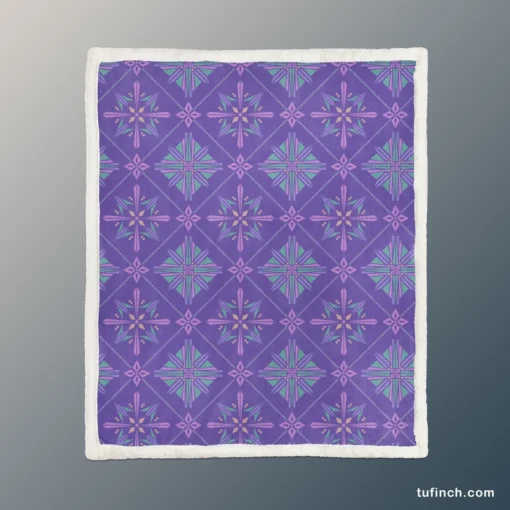 Abstract Geometric Pattern Violet Blue Sherpa Fleece Blanket 1