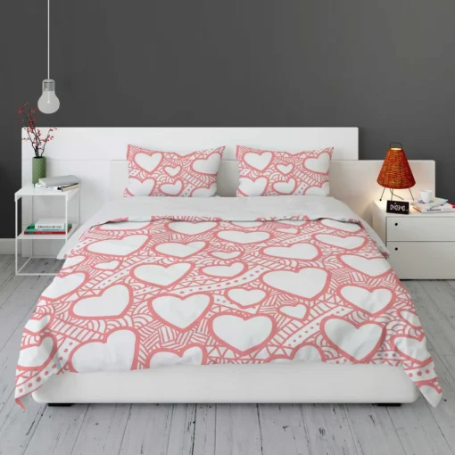 Abstract Pink Love Heart Pattern Bedding Set 1