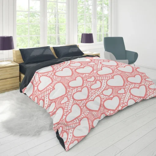 Abstract Pink Love Heart Pattern Duvet Cover 1