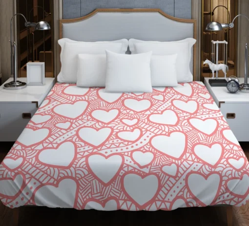 Abstract Pink Love Heart Pattern Duvet Cover