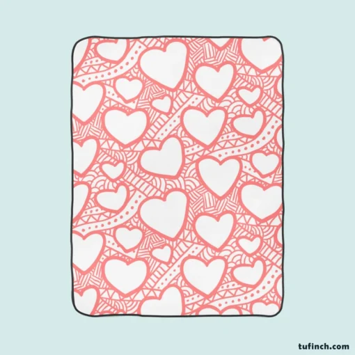 Abstract Pink Love Heart Pattern Fleece Blanket 1