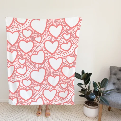 Abstract Pink Love Heart Pattern Fleece Blanket