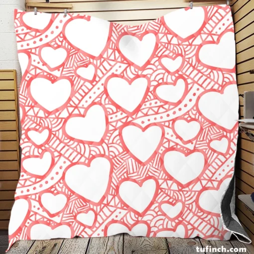 Abstract Pink Love Heart Pattern Quilt Blanket