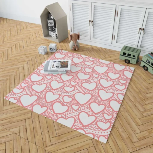 Abstract Pink Love Heart Pattern Rug 1