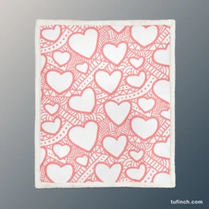 Abstract Pink Love Heart Pattern Sherpa Fleece Blanket 1