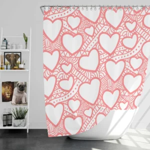 Abstract Pink Love Heart Pattern Shower Curtain