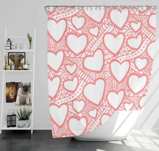 Abstract Pink Love Heart Pattern Shower Curtain