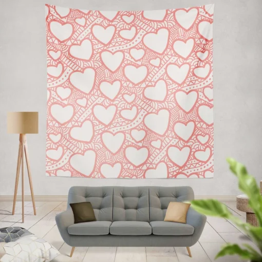 Abstract Pink Love Heart Pattern Wall Tapestry