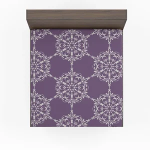 Abstract Silver Floral Damask On Purple Fitted Sheet