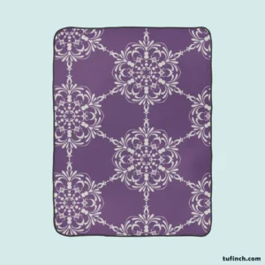 Abstract Silver Floral Damask On Purple Fleece Blanket 1