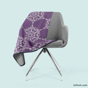 Abstract Silver Floral Damask On Purple Fleece Blanket 2