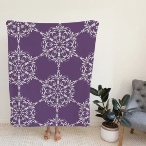 Abstract Silver Floral Damask On Purple Fleece Blanket