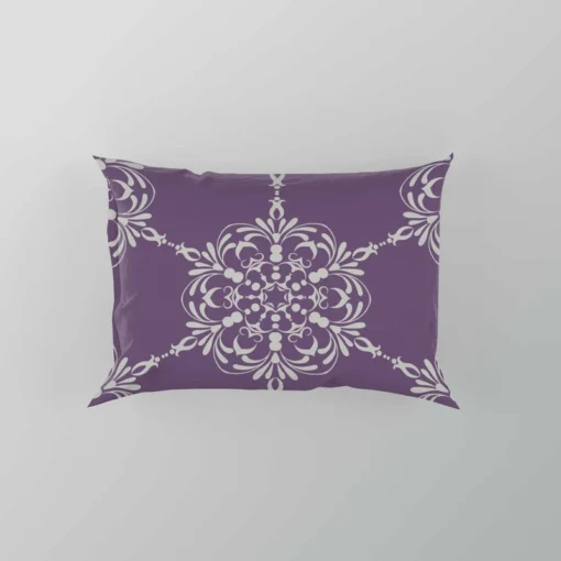 Abstract Silver Floral Damask On Purple Pillow Case