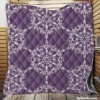 Abstract Silver Floral Damask On Purple Quilt Blanket