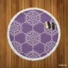 Abstract Silver Floral Damask On Purple Round Beach Towel