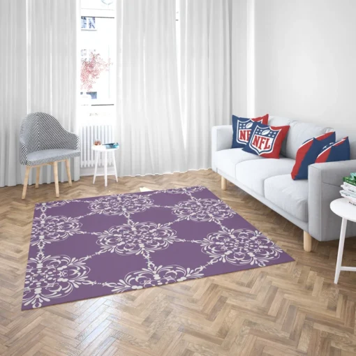 Abstract Silver Floral Damask On Purple Rug 2