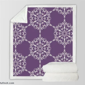 Abstract Silver Floral Damask On Purple Sherpa Fleece Blanket