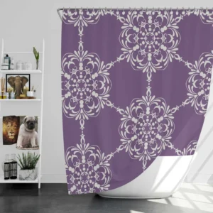 Abstract Silver Floral Damask On Purple Shower Curtain