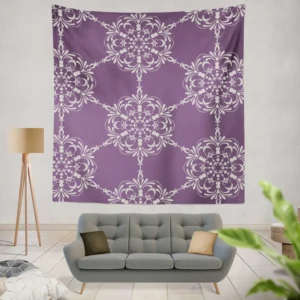 Abstract Silver Floral Damask On Purple Wall Tapestry