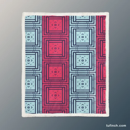 Abstract Square Two Colored Sherpa Fleece Blanket 1