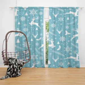 Adorable Winter Deer Seamless Pattern Curtain