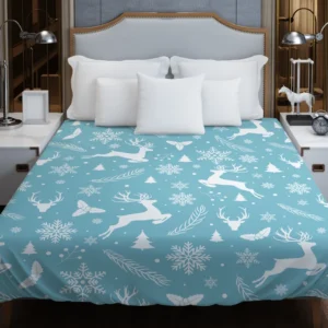 Adorable Winter Deer Seamless Pattern Duvet Cover