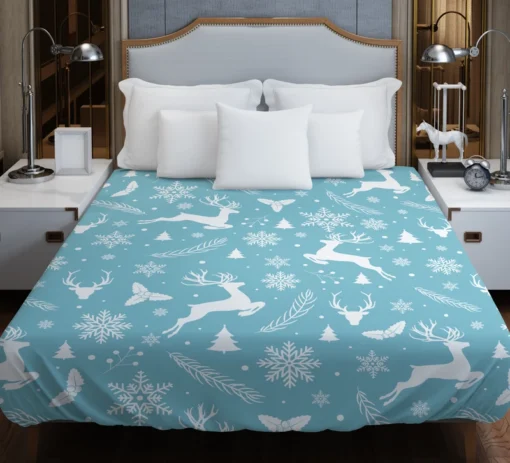 Adorable Winter Deer Seamless Pattern Duvet Cover