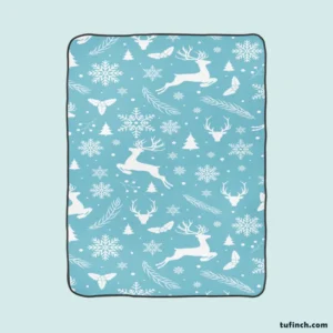 Adorable Winter Deer Seamless Pattern Fleece Blanket 1