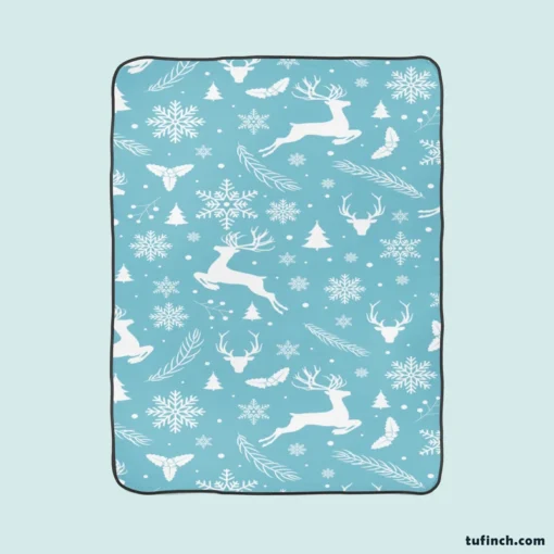 Adorable Winter Deer Seamless Pattern Fleece Blanket 1