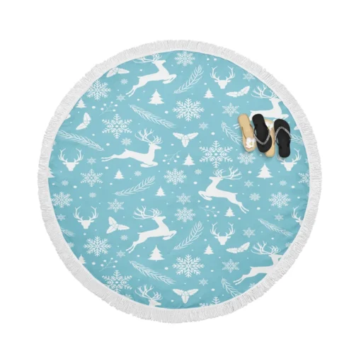 Adorable Winter Deer Seamless Pattern Round Beach Towel