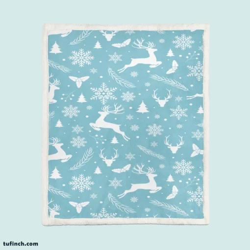 Adorable Winter Deer Seamless Pattern Sherpa Fleece Blanket 1