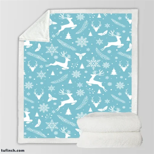 Adorable Winter Deer Seamless Pattern Sherpa Fleece Blanket