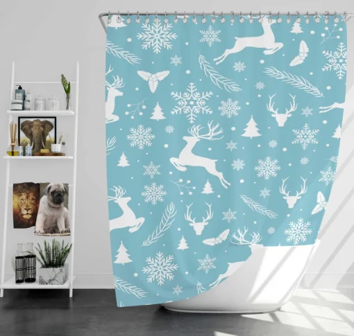 Adorable Winter Deer Seamless Pattern Shower Curtain