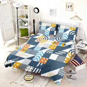 Aegean Blue Geometric Mosaic Pattern Design Bedding Set