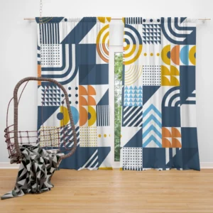 Aegean Blue Geometric Mosaic Pattern Design Curtain