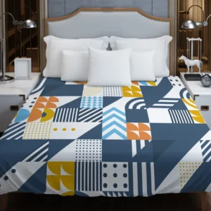 Aegean Blue Geometric Mosaic Pattern Design Duvet Cover